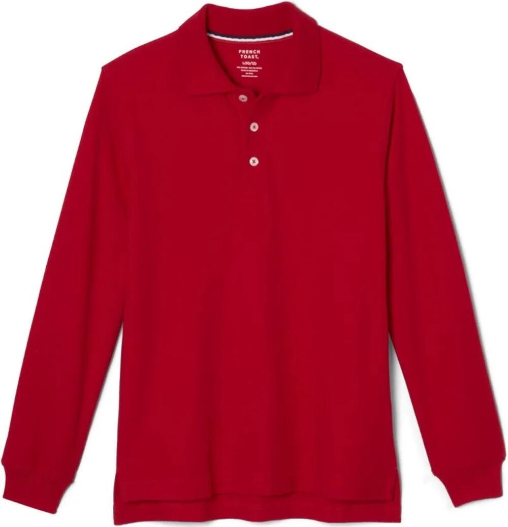 NEW! 3 pc French Toast L 10/12 Long Sleeve Pique Polo Shirt Red / Gray